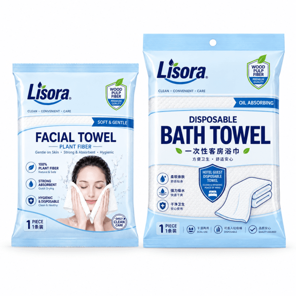 Lisora一次性洗脸巾与一次性浴巾包装展示
