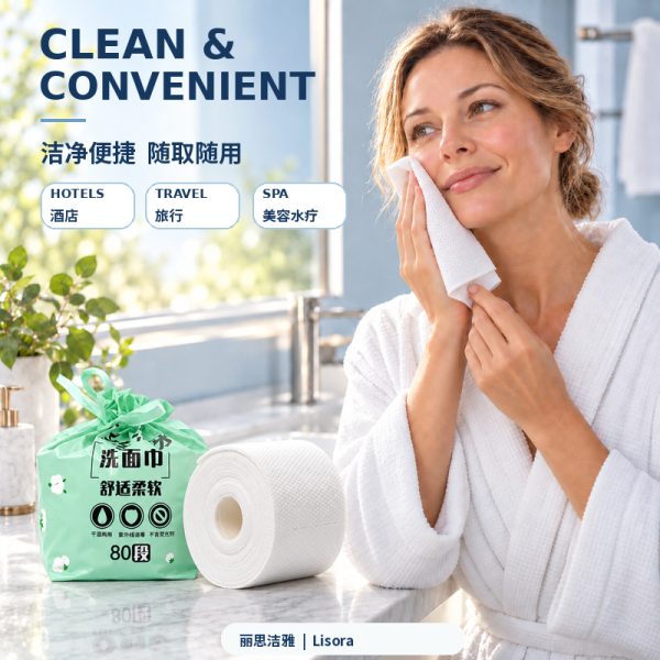 女士在浴室使用一次性卷面巾